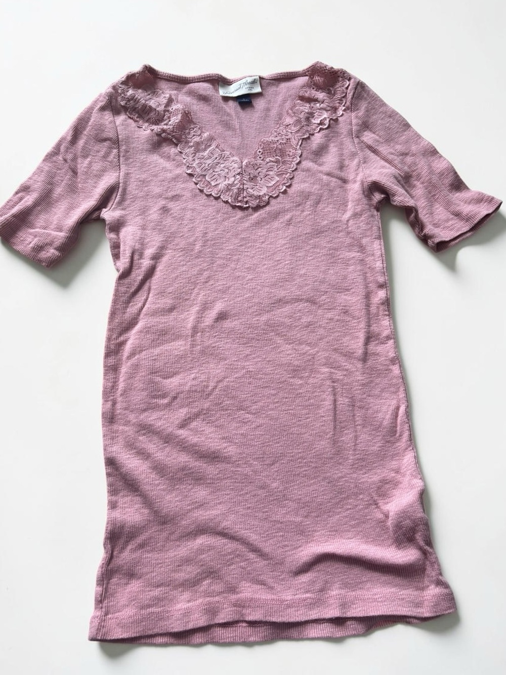 Lace-Trim Ribbed Knit Top Pink Cotton Y2K Balletcore S
